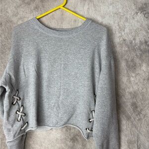 Aerie Gray Lace-Up Sweatshirt Crop
